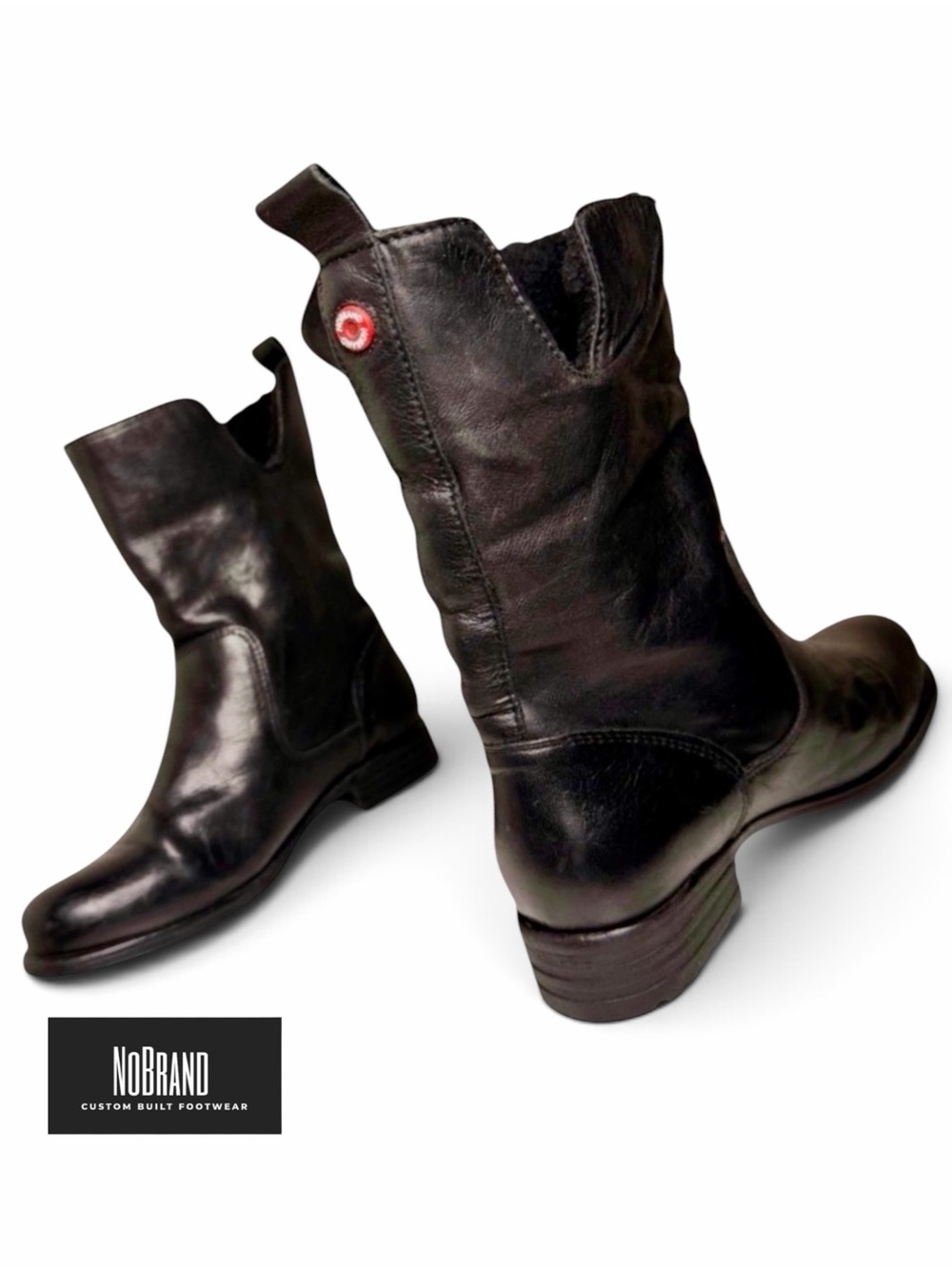 Nobrand Black Leather Wool Lined Moto Boots EU 37 Made Portugal